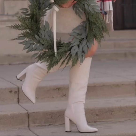 Woman’s below knee faux leather HEEL OFF-WHITE BOOTS - Picture 3 of 6